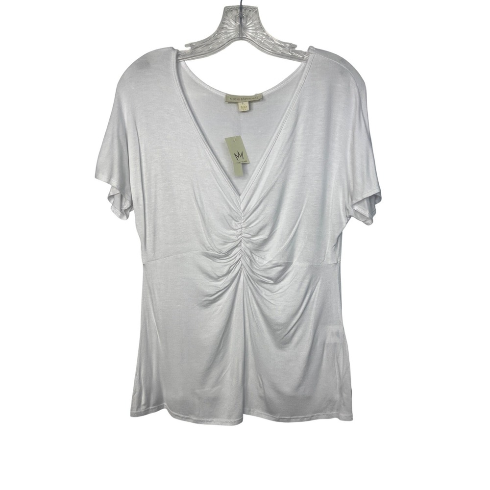 Nicki Minaj White Ruched Vneck Top Shirt Short Sleeve White Large New